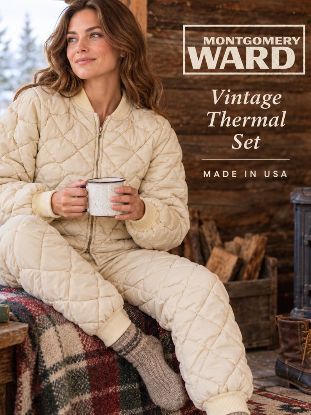 Vintage Montgomery Ward Quilted Thermal Top & Pants Set